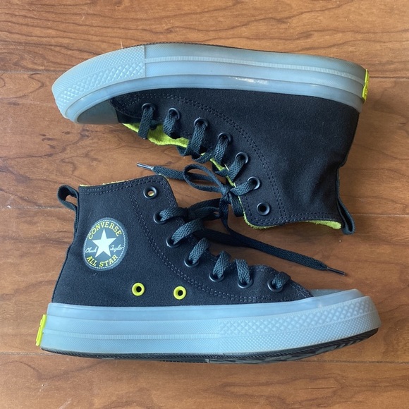 Converse High-Top Sneakers - Black and Neon Green - Picture 4 of 7